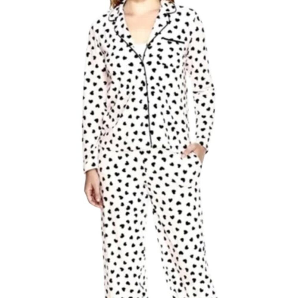 Kate Spade White Brushed Sweater Knit Heart Print Cotton Pajama Top